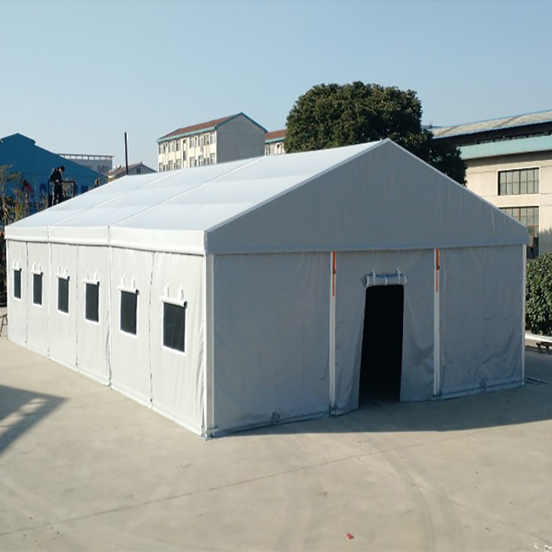 Grey military tent